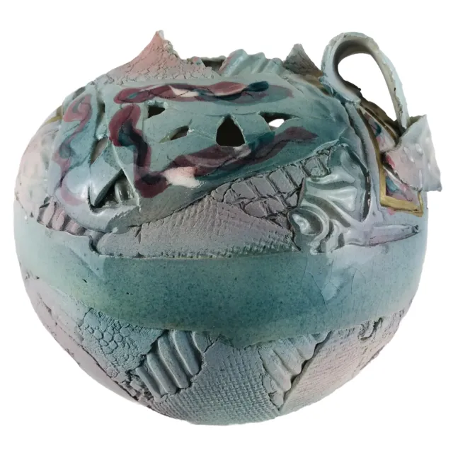 Modern Art Vase Sculpture Ceramic Pottery Teal Pink Artist Signed Markiewkz