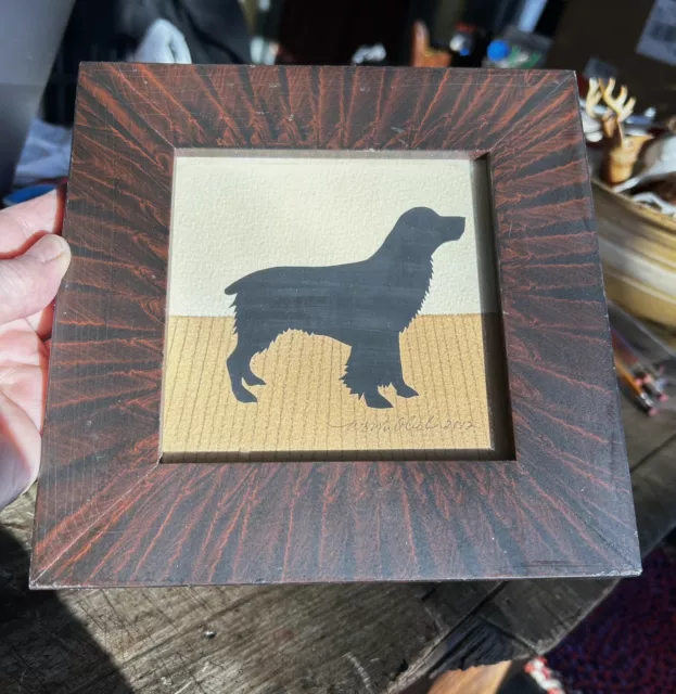Wendy Wubbels Handcut Black Spaniel Dog Silhouette Grained Frame Art 7.5” X 7.5”