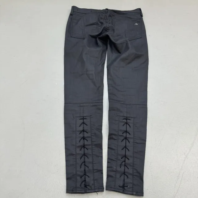 Rag & Bone Devi Skinny Jeans Lace Up Ankle Waxed Coated Black Wash Sz 28 (31x28)