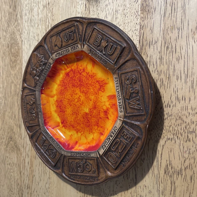 Vtg TREASURECRAFT Orange Ash Tray Trinket Dish Equipment Construction Etc