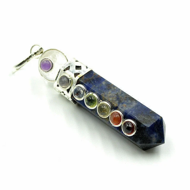 40-50 MM Natural 7 Chakra Sodalite Crystal Bead Hexagonal Point Healing Pendant