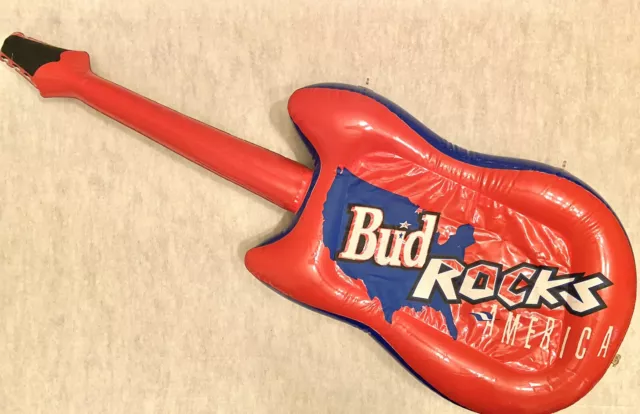 Vintage Budweiser Bud Rocks Blow Up Inflatable Guitar Sign Advertising Over 3ft