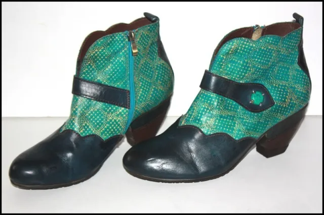 Bottines Boots Cuir Imprimé Turquoise bleu pétrole T 41 TBE