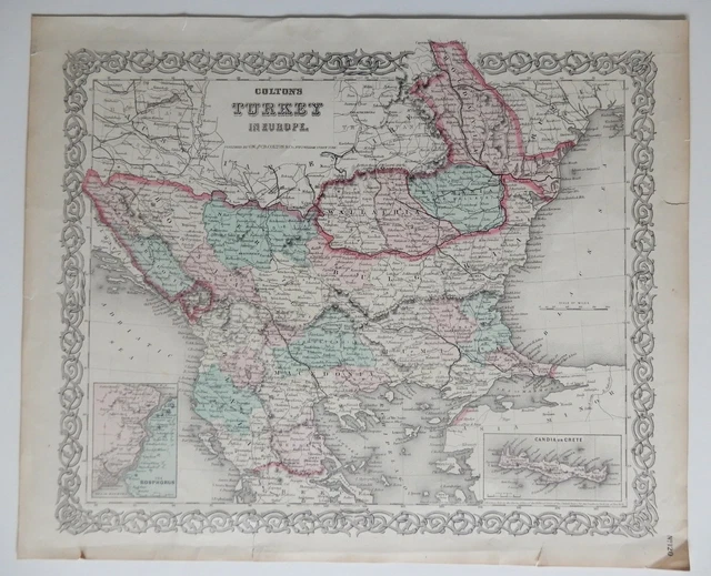 Vintage Colton Map - Turkey - 14 X 17" - Hand Colored - Circa 1870
