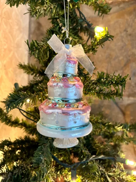 Kurt Adler Beautiful Blown Glass CAKE Christmas Ornament #C4185