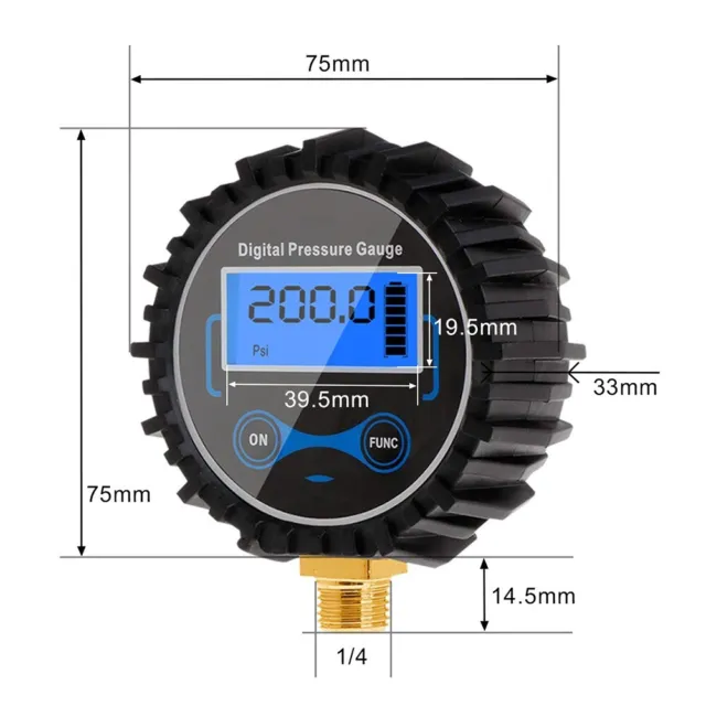 Misuratore di pressione pneumatici -10-50°C 13 mm 200psi nero DC3,1V
