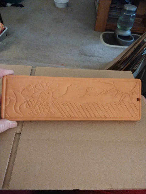 Vtg Terra Cotta Clay Pottery Bread Warmer Stone Tile 10" X 3"
