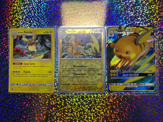 Pokemon TCG: Promo SM213 Raichu GX; Crimson Invasion Holo 31/111 Alolan Raichu