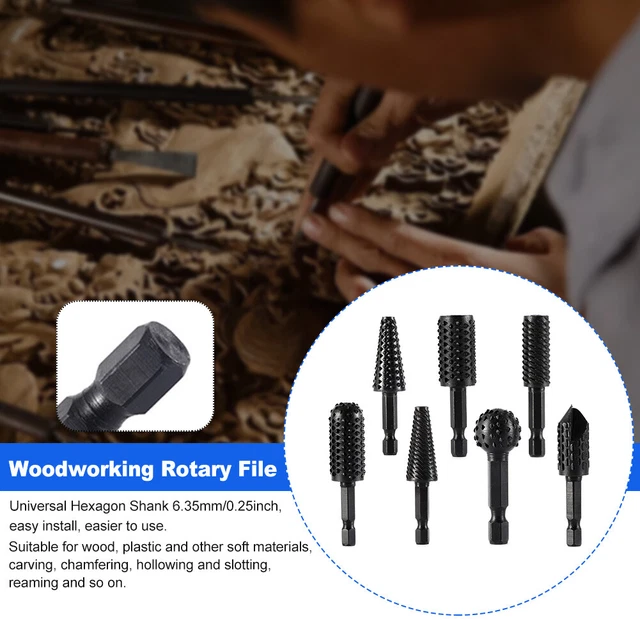 7pcs Woodworking Tool Thorn Head Polishing DIY Hex Shank Burr Rotary File Set