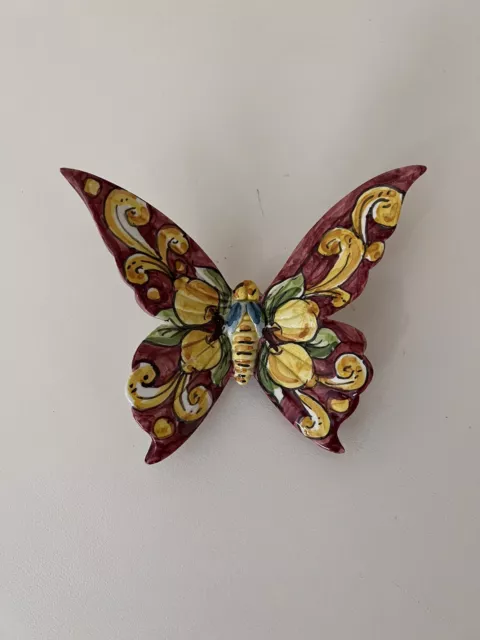 Farfalla  da parete in ceramica di Caltagirone decoro limoni  artigianale