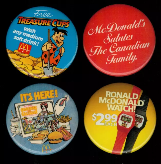 Lot of "4" Large Pinback Buttons - ALL are from McDONALD'S Restaurants, Canada