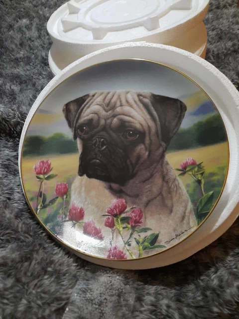 Retired Danbury Mint  Pug Limit Edition  Plate PRAIRIE PUG  by Simon Mendez