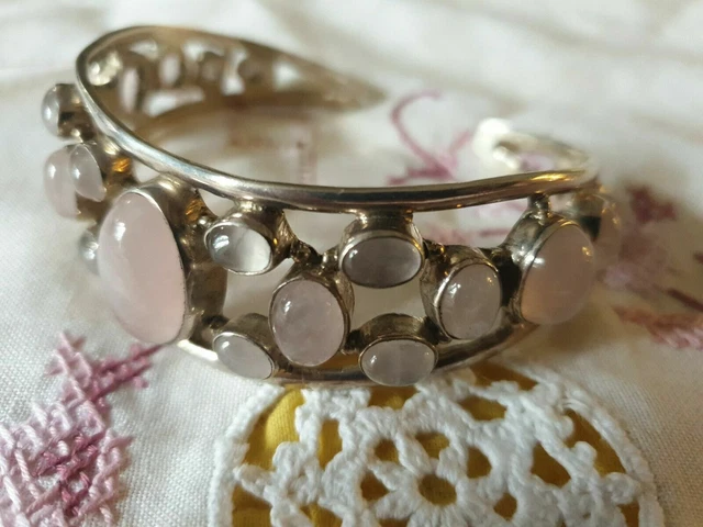 Bracelet Manchette Ancien En Argent 925 Avec Turquoises Navaro Dino - Signé - Occasion
