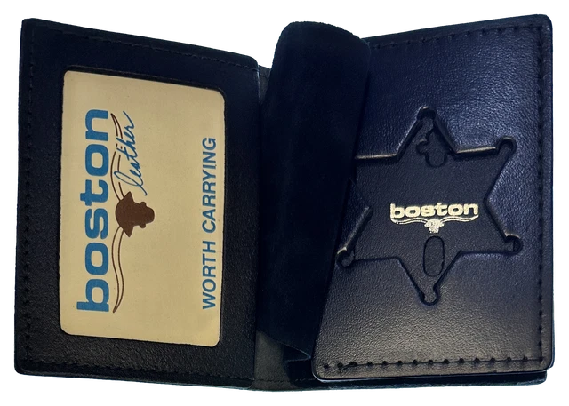 BOSTON LEATHER FLIP STYLE BADGE CASE: Illinois State Police Star Cutout (575-...