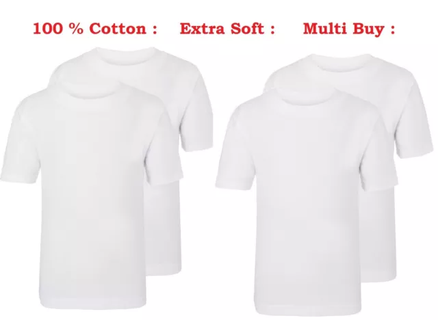 100% Soft Cotton Pack of 1x 3x 6x Boys Girls Kids White T-Shirts Uniform