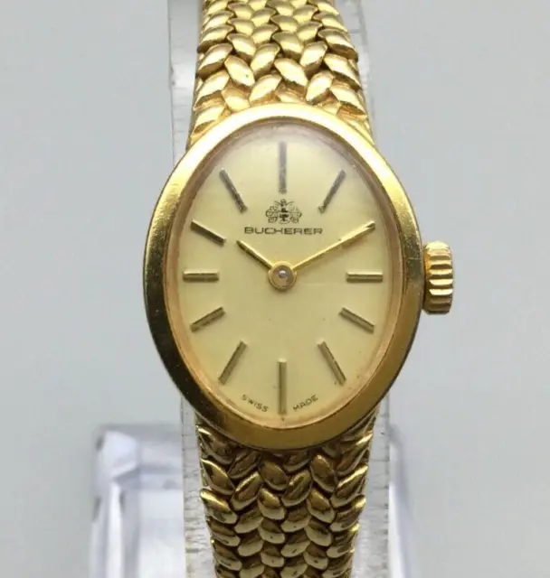 Vintage Bucherer Watch Women Gold Tone Swiss Made Manual Wind 6.25"