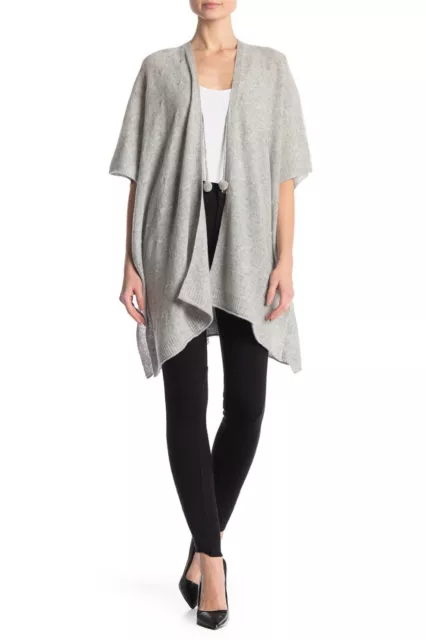 NEW Sofia Cashmere Textured Tie Front Knit Poncho in Gray- Size O/S #S6338