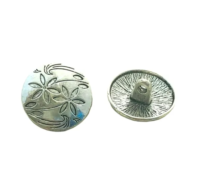 Matte Silver Metal Vintage Shank Buttons 1 inch (10 pcs)