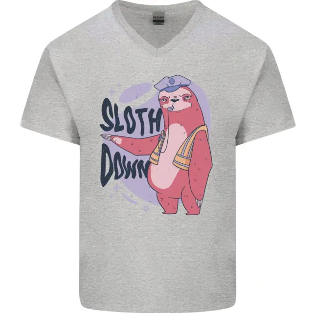 T-shirt da uomo Sloth Down Policeman divertente collo a V cotone