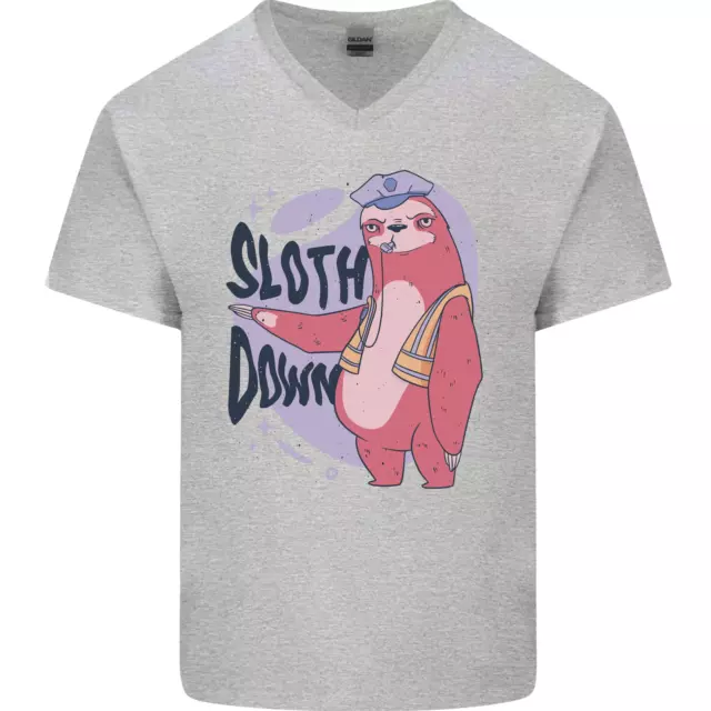 T-shirt da uomo Sloth Down Policeman divertente collo a V cotone