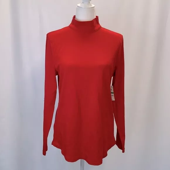 NWT Ladies Red Charter Club Pima Cotton Mock Neck Long Sleeve Top Various Sizes