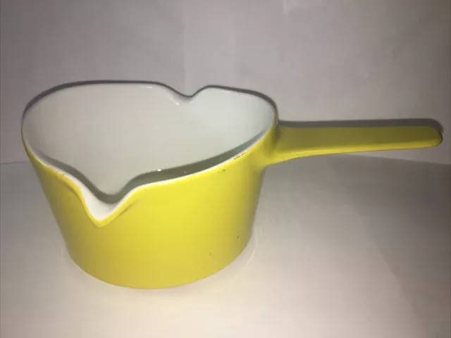 VTG Copco Michael Lax ENAMEL Cast Iron SAUCE Gravy POT Pan Yellow MCM Danish Mod