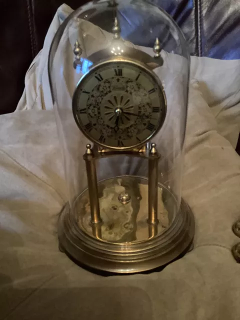 1974 Kundo Glass dome Anniversary miniture torsion clock and key,