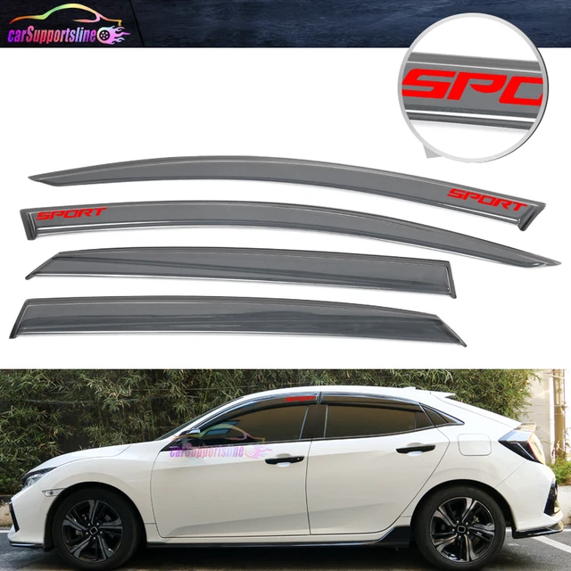 Fit For 17-21 Honda Civic Window Visor Smoke Guard Shade Deflector W/ Red Sport