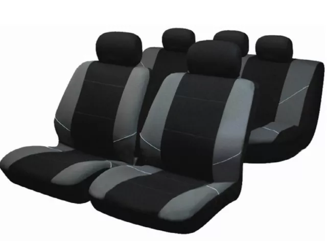 Universal Leo Car Seat Covers Black & Grey Washable Airbag Safe Full 8 Piece Set