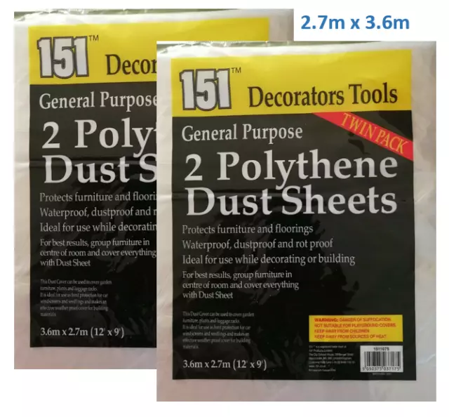 4 Large Polythene 2.7m x3.6m Dust Sheet Cover DIY Decorators Painting Furniture