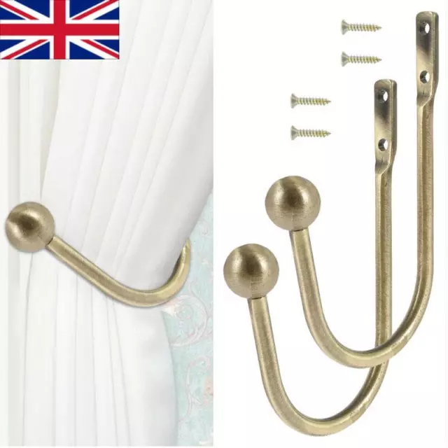 2X Sturdy Window Curtain Hold Backs Tie Back Hooks Metal U Shape Holdback Holder