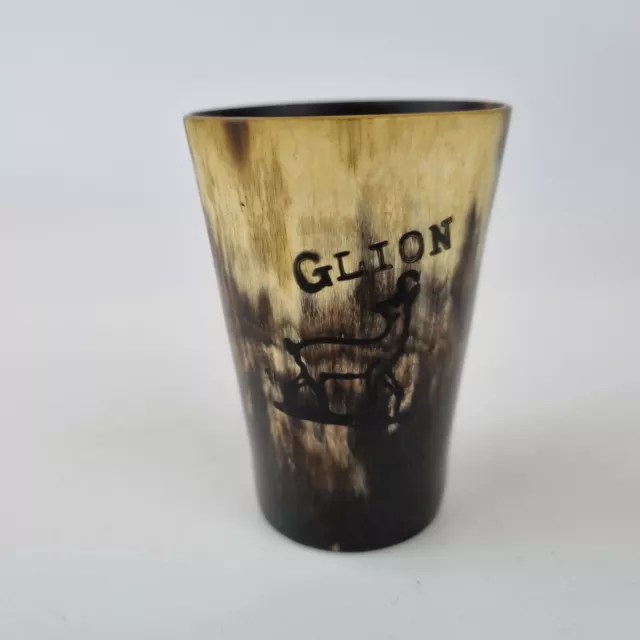 Vintage Glion Switzerland Souvenir Horn Beaker With Carved Goat 7.7cm High