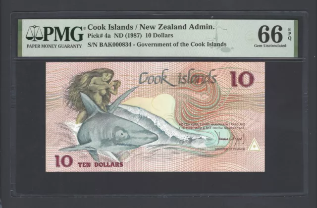 Cook Islands/ New Zealand 10 Dollars N000834 ND(1987) P4a Uncirculated Grade 66