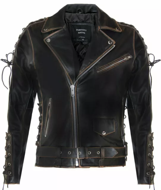 Mens Vintage Black Brando “LIVE TO RIDE” Embossed EAGLE Leather Biker Jacket