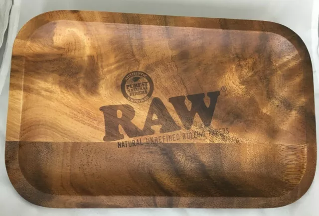RAW Natural Handmade Wooden Rolling Tray - Acacia - Graining and Colour Varies