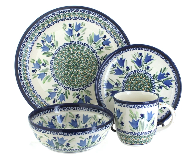 Blue Rose Polish Pottery Blue Tulip 4 Piece Place Setting - Service for 1