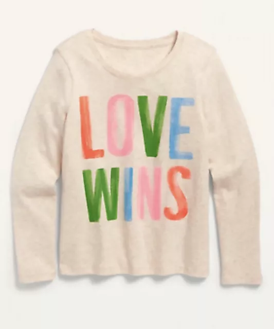 Old Navy Kids Size Medium (8) Love Wins ~ Cream Long Sleeve Tee T-Shirt ..NWT