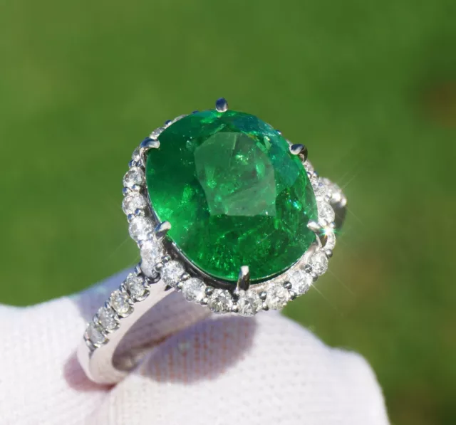 Tsavorite Garnet Ring Diamond Gold White 14k REAL GIA Certified 7.73CTW Green