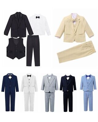 Boys Formal Suit Bowtie Jacket Vest Shirt Pant Wedding Party Gentleman Tuxedo