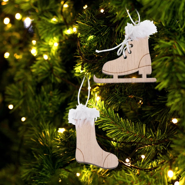 SET OF 2 Sleigh Hangings Christmas Tree Painted Wooden Sled Holiday