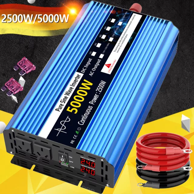 2500W/5000W Pure Sine Wave Power Inverter 24V to 240V DC To AC Microwave AU AUTO