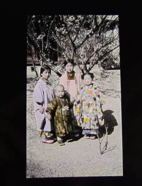 Glas Magische Lterne Schiebegruppe Von Mädchen C1920 Japanisch Japan