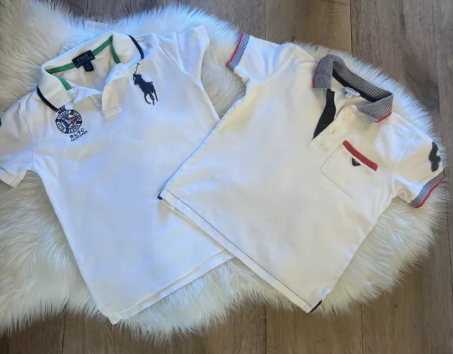 Lot X2 Armani  Junior polo RL  Boys White Polo Shirt, Size 6-8