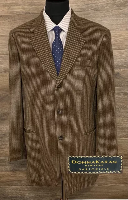 Donna Karan Sartoriale Men Cashmere Brown Tweed 3-BTN Blazer SportCoat Jacket 40