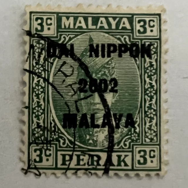 1942 Perak Japanese Occupation Ovpt 3C Stamp Wwii "Dai Nippon 2602 Malaya"