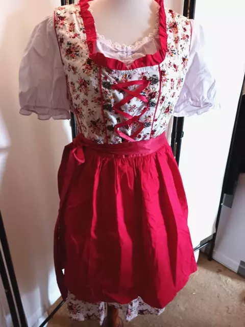 XXL-18.May,Trachten,Oktoberfest,Germanfest Dirndl Dress,3-pc,Red,Roses,Scarlet