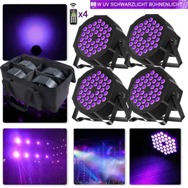 4x 80W 36 LEDs PAR Can DMX Bühnenlicht UV Schwarzlicht DJ Party Show+Tragetasche
