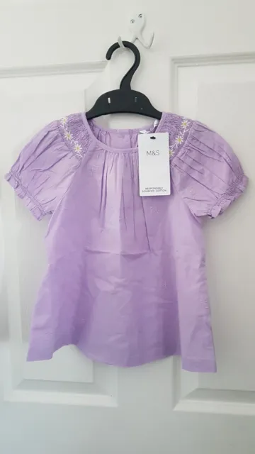 Girls Lilac Daisy Embroidered Top Age 3-4 From Marks And Spencer BNWT