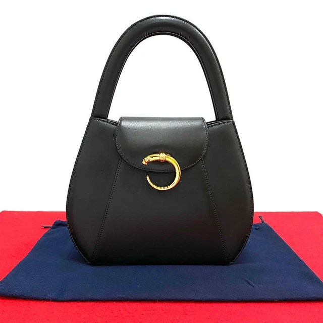 [Near Mint] Cartier Panther Panthere Leather Handbag Black 9.1*8.7*2.4in w/Bag