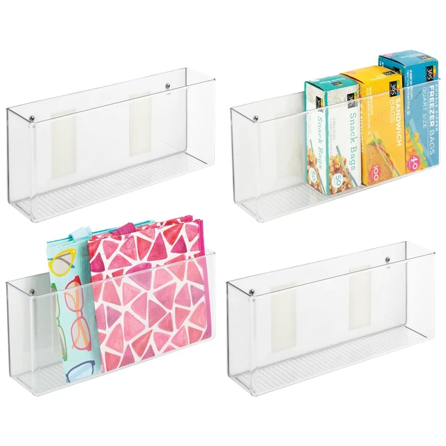 mDesign Plastic Adhesive Wall Mount Kitchen Organizer, 16" Wide - 4 Pack - Clear